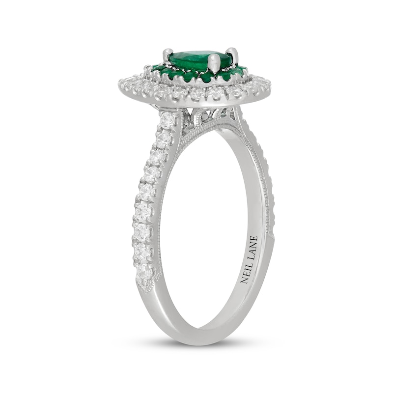 Main Image 2 of Neil Lane Pear-Shaped Natural Emerald & Diamond Double Halo Engagement Ring 1/2 ct tw 14K White Gold