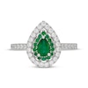 Thumbnail Image 3 of Neil Lane Pear-Shaped Natural Emerald & Diamond Double Halo Engagement Ring 1/2 ct tw 14K White Gold