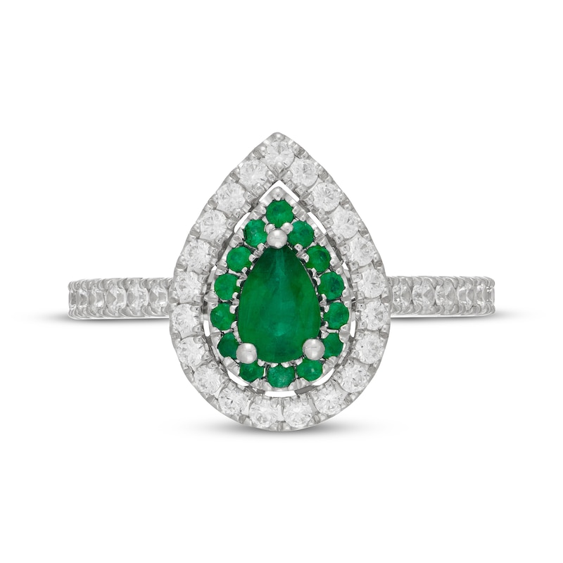 Main Image 3 of Neil Lane Pear-Shaped Natural Emerald & Diamond Double Halo Engagement Ring 1/2 ct tw 14K White Gold