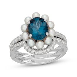 Neil Lane Oval-Cut London Blue Topaz, Diamond & Akoya Cultured Pearl Bridal Set 1/2 ct tw 14K White Gold