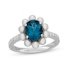 Thumbnail Image 1 of Neil Lane Oval-Cut London Blue Topaz, Diamond & Cultured Akoya Pearl Engagement Ring 1/3 ct tw 14K White Gold