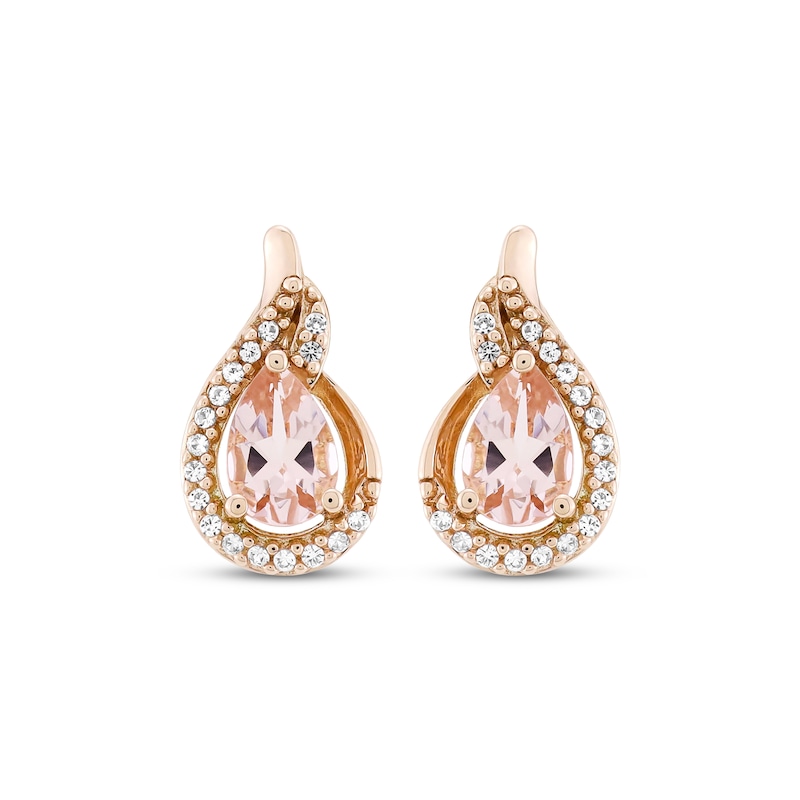 Main Image 2 of Pear-Shaped Morganite & White Lab-Created Sapphire Earrings 10K Rose Gold