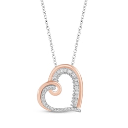 Hallmark Diamonds Tilted Heart Necklace 1/8 ct tw Sterling Silver & 10K Rose Gold 18&quot;