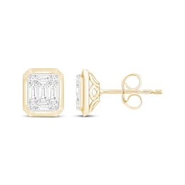 Baguette & Round-Cut Multi-Diamond Bezel-Look Stud Earrings 1/4 ct tw 10K Yellow Gold