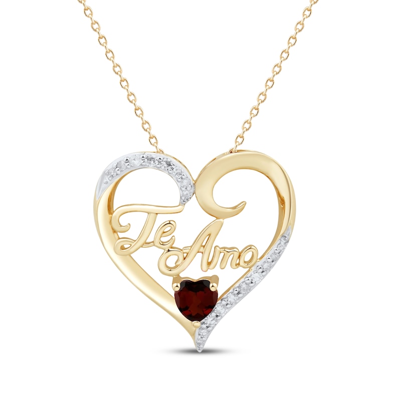 Main Image 1 of Garnet & Diamond &quot;Te Amo&quot; Heart Necklace 1/10 ct tw 14K Yellow Gold 18&quot;