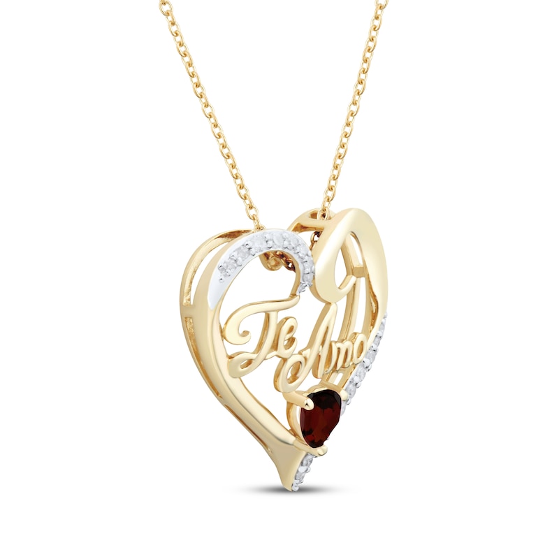 Main Image 2 of Garnet & Diamond &quot;Te Amo&quot; Heart Necklace 1/10 ct tw 14K Yellow Gold 18&quot;