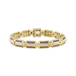 Men's Brown & White Diamond Link Bracelet 2-1/2 ct tw 10K Yellow Gold 8.5&quot;