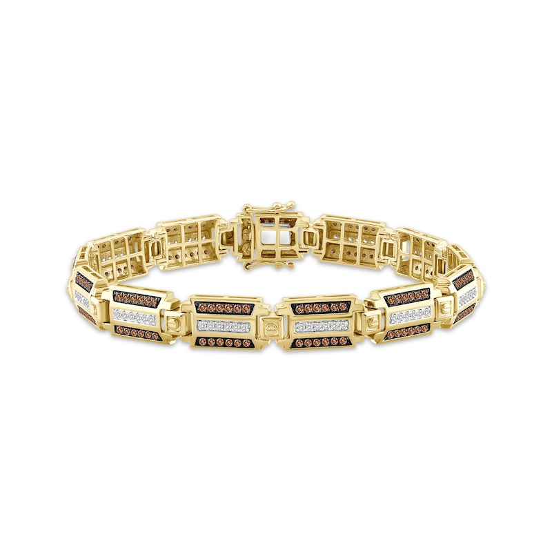 Men's Brown & White Diamond Link Bracelet 2-1/2 ct tw 10K Yellow Gold 8.5"