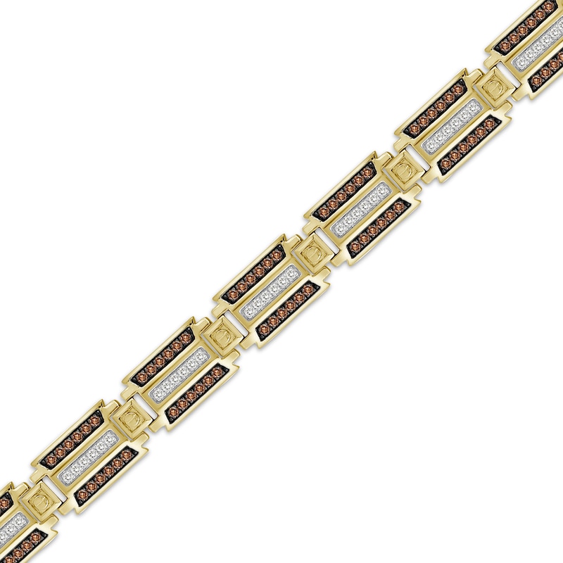 Men's Brown & White Diamond Link Bracelet 2-1/2 ct tw 10K Yellow Gold 8.5"