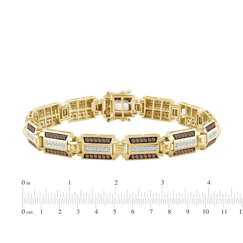 Main Image 5 of Men's Brown & White Diamond Link Bracelet 2-1/2 ct tw 10K Yellow Gold 8.5&quot;