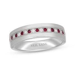 Neil Lane Men's Natural Ruby & Diamond Wedding Band 1/6 ct tw 14K White Gold