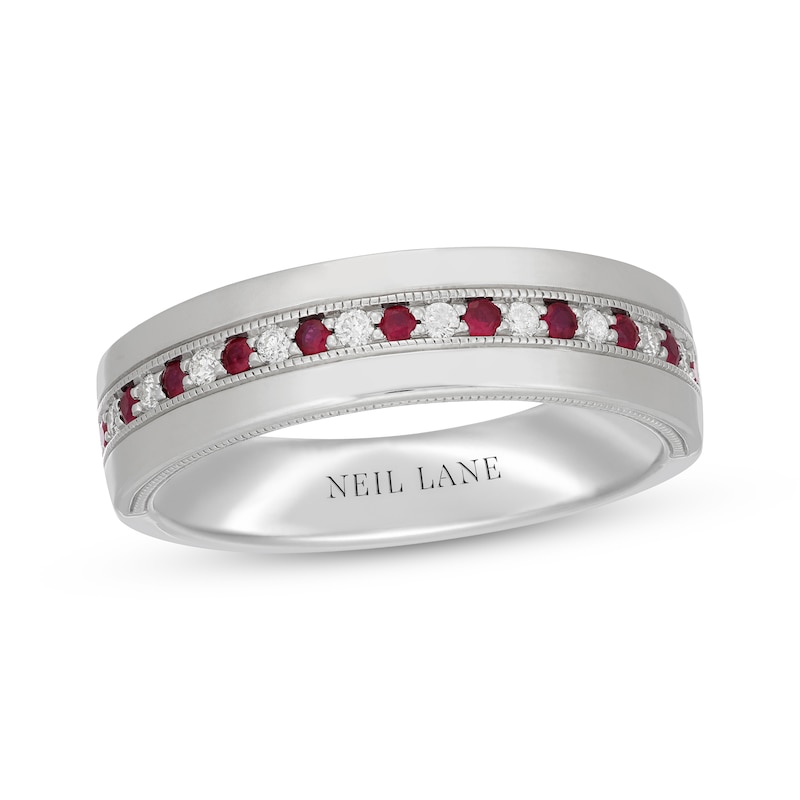 Main Image 1 of Neil Lane Men's Natural Ruby & Diamond Wedding Band 1/6 ct tw 14K White Gold