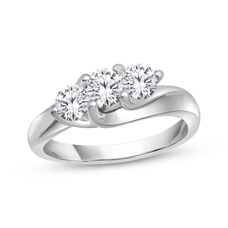 Main Image 1 of Memories Moments Magic Round-Cut Diamond Three-Stone Engagement Ring 1 ct tw 14K White Gold