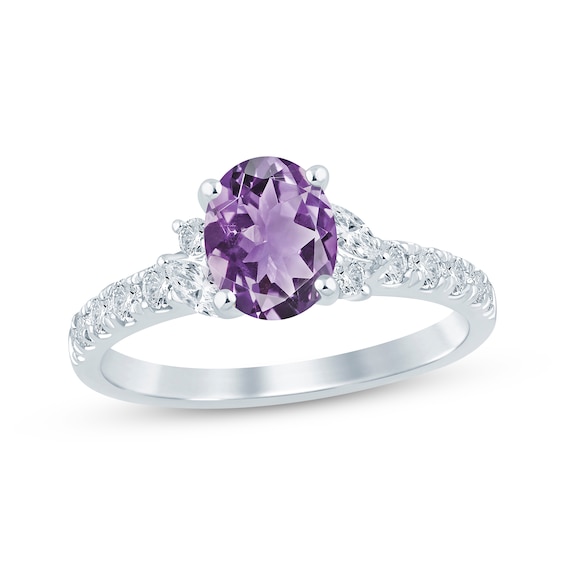 Oval-Cut Amethyst & Diamond Engagement Ring 1/2 ct tw 14K White Gold