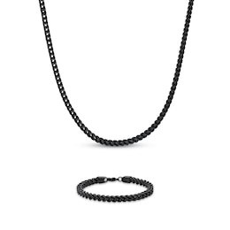 Foxtail Chain Necklace & Bracelet Set 6mm Black Ion-Plated Stainless Steel