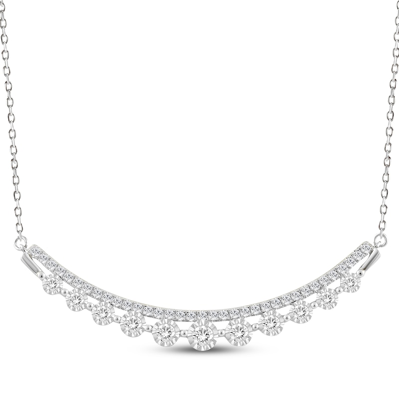 Main Image 1 of Diamond Two-Row Smile Necklace 1 ct tw 14K White Gold 18&quot;