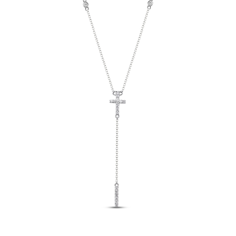 Main Image 1 of Diamond Cross Y-Drop Necklace 1/5 ct tw 10K White Gold 18&quot;