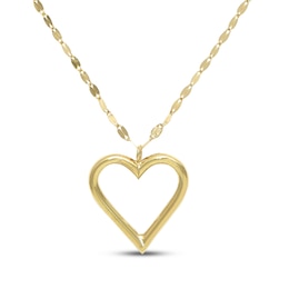 Open Heart Pendant Mirror Chain Necklace 10K Yellow Gold 18"