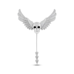 Men's Diamond Skull with Wings Brooch 1 ct tw Sterling Silver