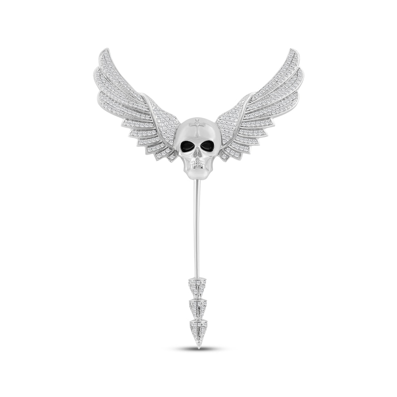 Main Image 1 of Men's Diamond Skull with Wings Brooch 1 ct tw Sterling Silver