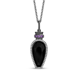 Disney Treasures Hocus Pocus Black Onyx, Amethyst & Diamond Potion Necklace 1/10 ct tw Black Rhodium Sterling Silver 19&quot;