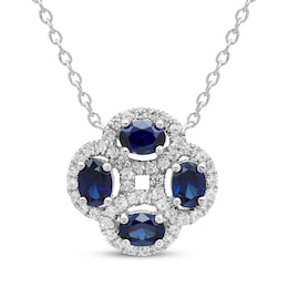 Blue & White Lab-Created Sapphire Flower Necklace Sterling Silver 17.25&quot;