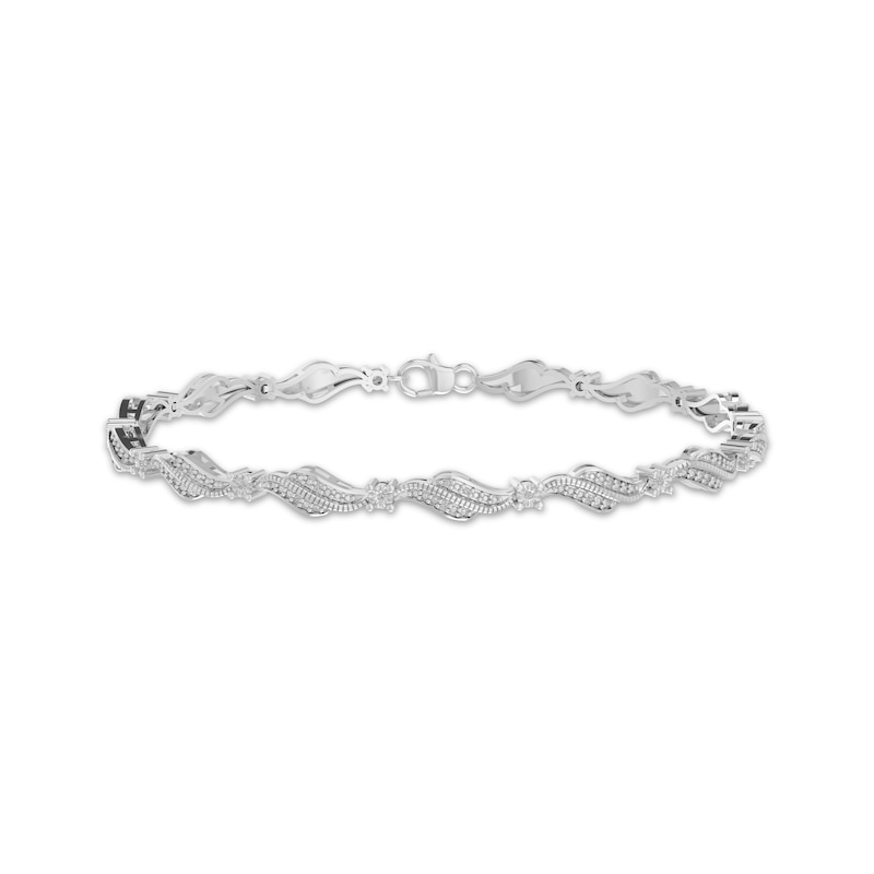 Main Image 1 of Diamond & Milgrain Link Bracelet 1/10 ct tw Sterling Silver 7.25&quot;