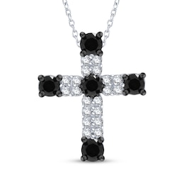 Black & White Diamond Cross Necklace 1/2 ct tw Sterling Silver 18&quot;