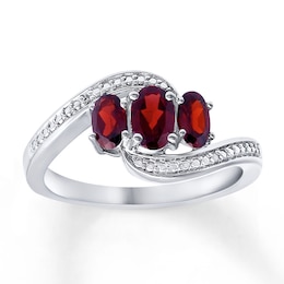 Garnet Ring Diamond Accents Sterling Silver