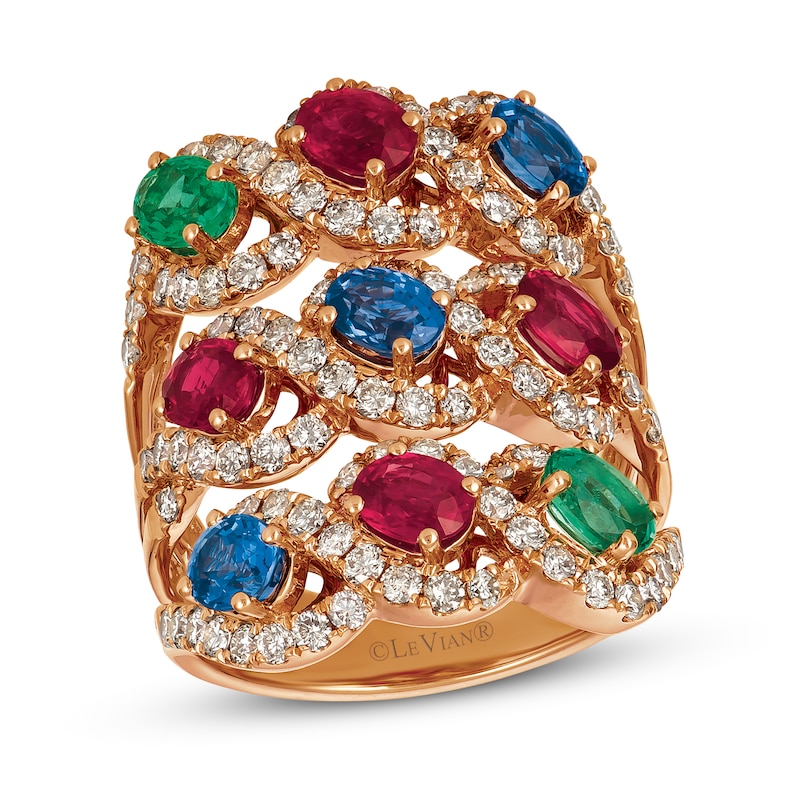 Main Image 1 of Le Vian Creme Brulee Multi-Gemstone Ring 1-3/4 ct tw Diamonds 14K Strawberry Gold - Size 7