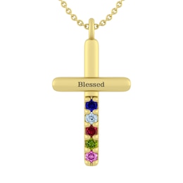 Color Stone Family Cross Necklace