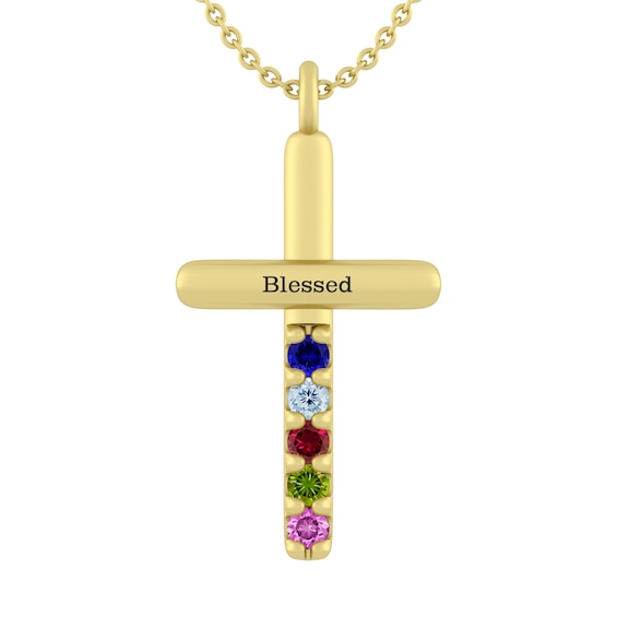 Color Stone Family Cross Necklace
