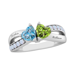 Birthstone Couple's Heart Ring (4 Stones and 2 Lines)