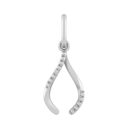 Sterling Silver or 10K Gold Wishbone Charm with Diamond Accent