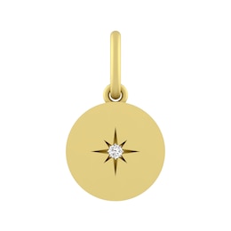 Sterling Silver or 10K Gold Starburst Disc Charm with Lab-Created White Sapphire Accent