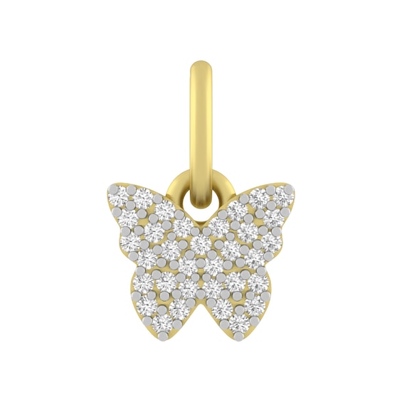 Sterling Silver or 10K Gold Butterfly Charm with Lab-Created White Sapphires