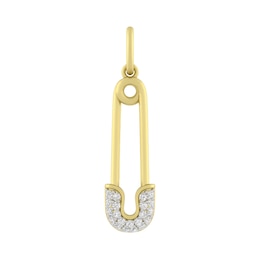 Sterling Silver or 10K Gold Safety Pin Charm with Lab-Created White Sapphires