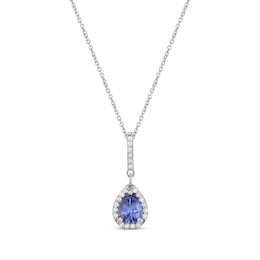 Pear-Shaped Tanzanite & Round-Cut White Topaz Necklace Sterling Silver 18&quot;