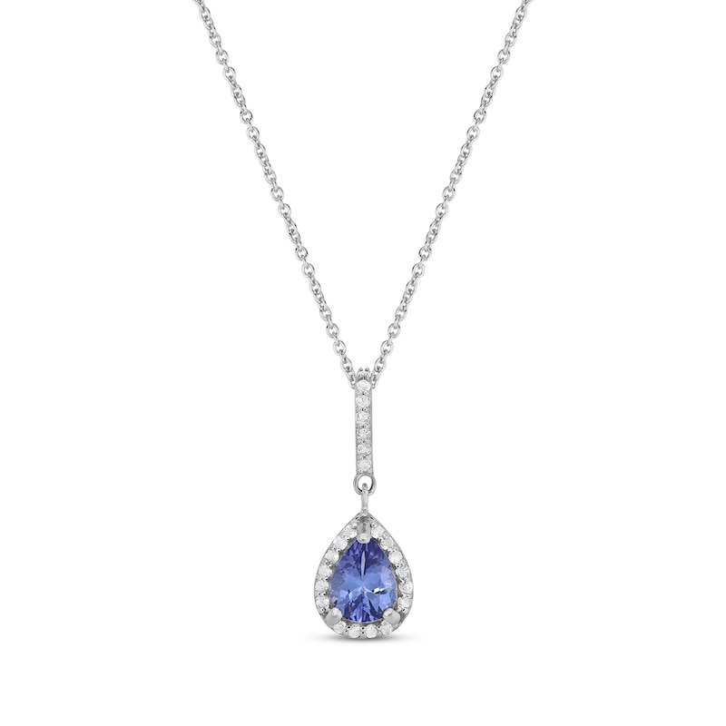 Main Image 1 of Pear-Shaped Tanzanite & Round-Cut White Topaz Necklace Sterling Silver 18&quot;