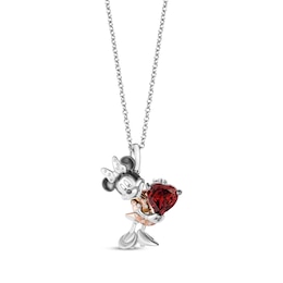 Disney Treasures Minnie Mouse Garnet & Diamond Accent Necklace Sterling Silver & 10K Rose Gold 19”