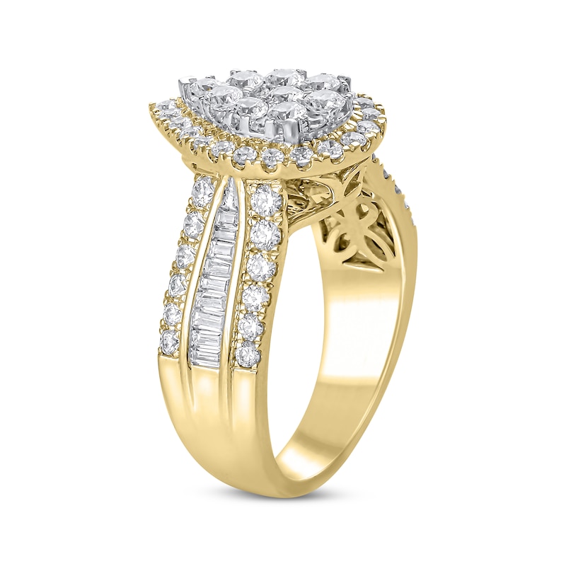 Main Image 2 of Multi-Diamond Center Pear Frame Engagement Ring 1-1/2 ct tw 14K Yellow Gold