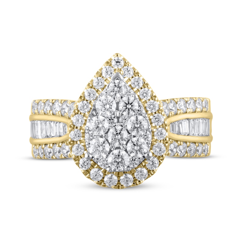 Main Image 3 of Multi-Diamond Center Pear Frame Engagement Ring 1-1/2 ct tw 14K Yellow Gold