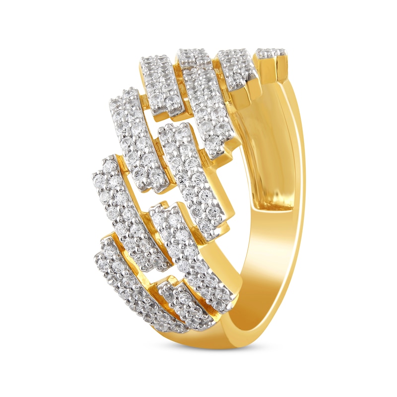 Main Image 2 of Men's Diamond Diagonal Curb Ring 1 ct tw 10K Yellow Gold