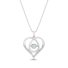 Unstoppable Love Lab-Created Opal & White Lab-Created Sapphire Heart Loop Necklace Sterling Silver 18&quot;
