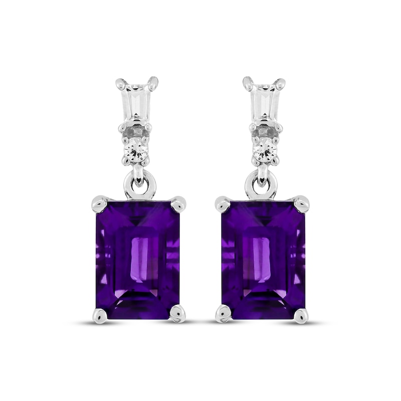 Emerald-Cut Amethyst & White Lab-Created Sapphire Drop Earrings ...