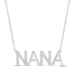 Diamond Alternating &quot;Nana&quot; Necklace 1/15 ct tw Sterling Silver 18&quot;