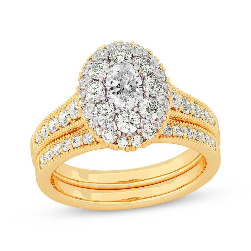 Main Image 1 of Oval & Round-Cut Multi-Diamond Center Bridal Set 1-1/2 ct tw 14K Yellow Gold