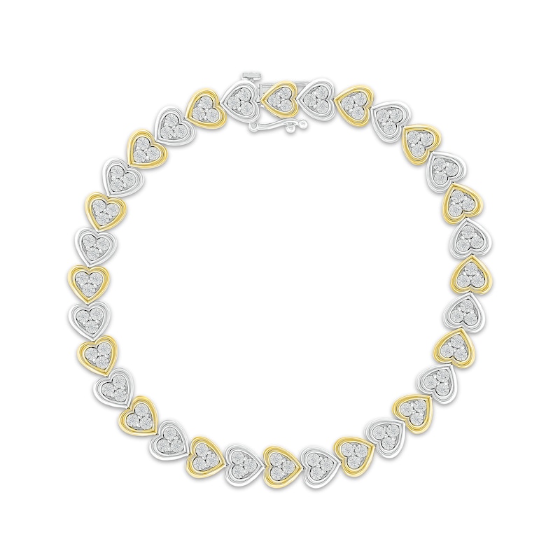 Main Image 1 of Diamond Heart Link Bracelet 1/5 ct tw Sterling Silver & 10K Yellow Gold 7.5&quot;