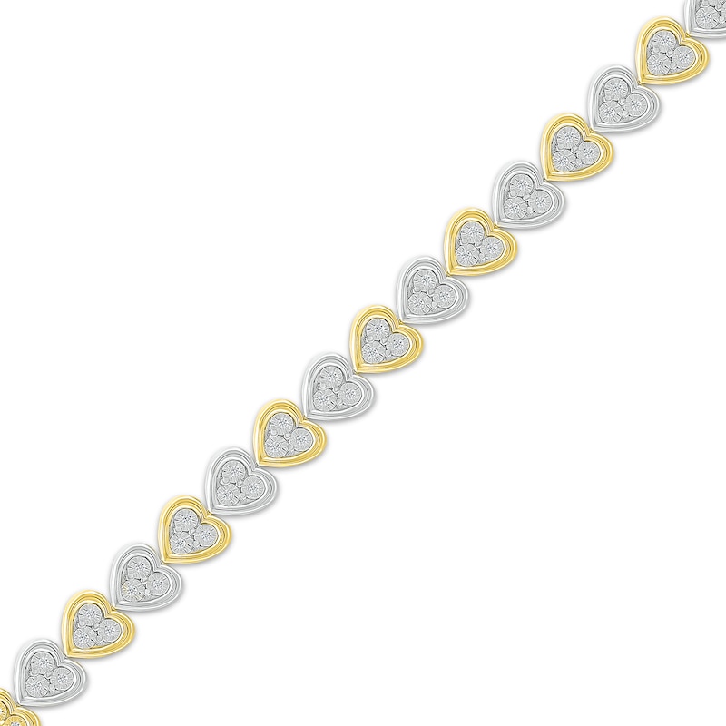 Main Image 2 of Diamond Heart Link Bracelet 1/5 ct tw Sterling Silver & 10K Yellow Gold 7.5&quot;