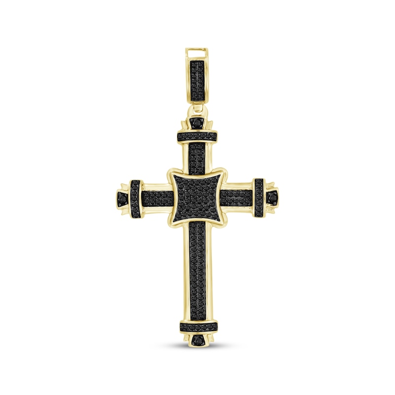 Main Image 1 of Men's Black Diamond Fancy Cross Charm 1/2 ct tw 10K Yellow Gold